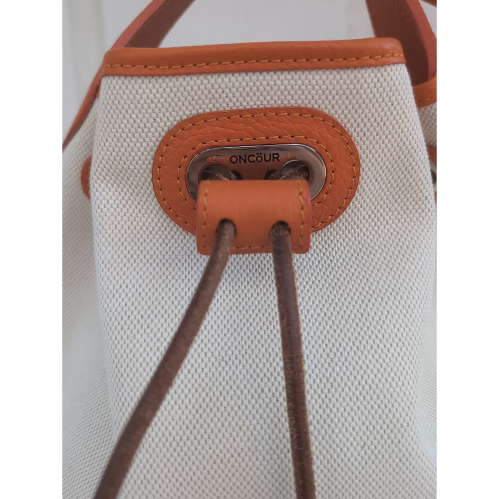 Oncour French Leather Drawstring Bucket Bag Beige Orange - Picture 7 of 16